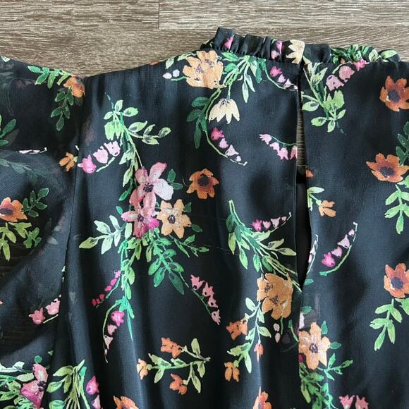 Shoshanna Amora 100% Silk Chiffon Dress Black Floral Ruffle Size 4 Fit & Flare - Picture 16 of 16